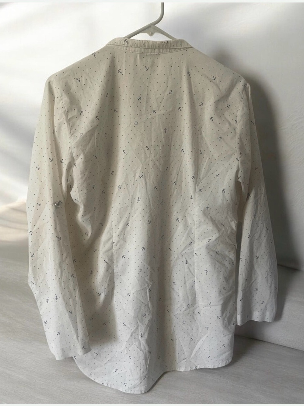 Women’s White Anchor Print Button-Up Long Sleeve Shirt Size  L - Picture 4 of 9